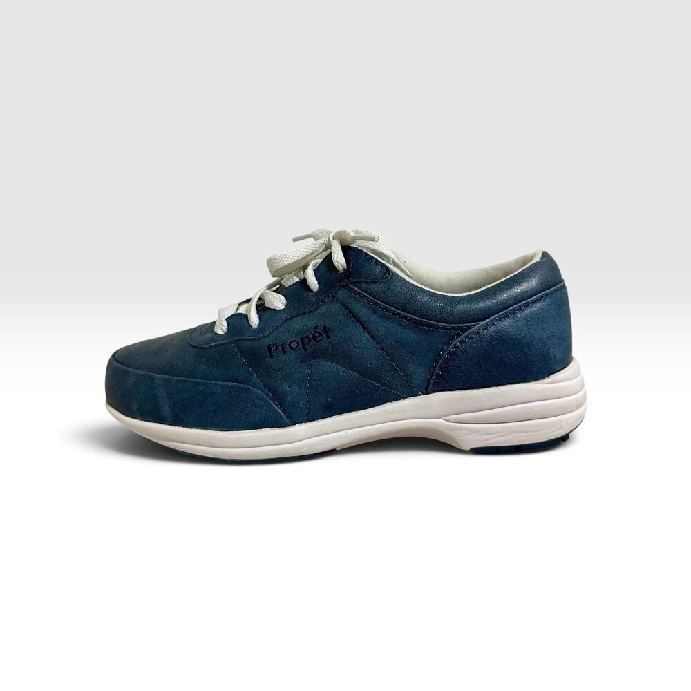 Propet Washable Walker W3840 Womens 6.5 2E X Wide Navy Leather Walking Shoes